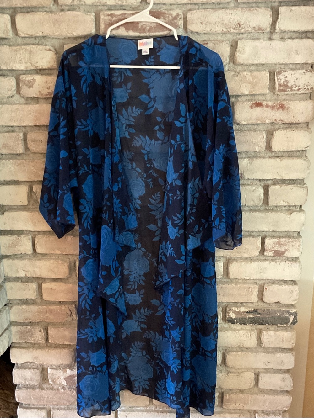 LuLaRoe Navy and Royal Blue Floral Sheer Kimono